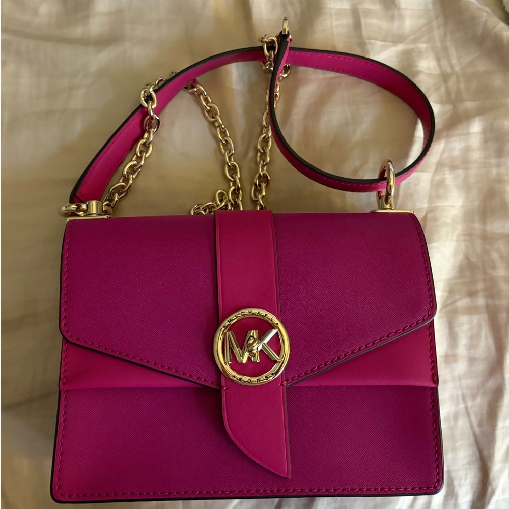 Michael Kors Fuchsia Saffiano Leather Crossbody with Gold Hardware